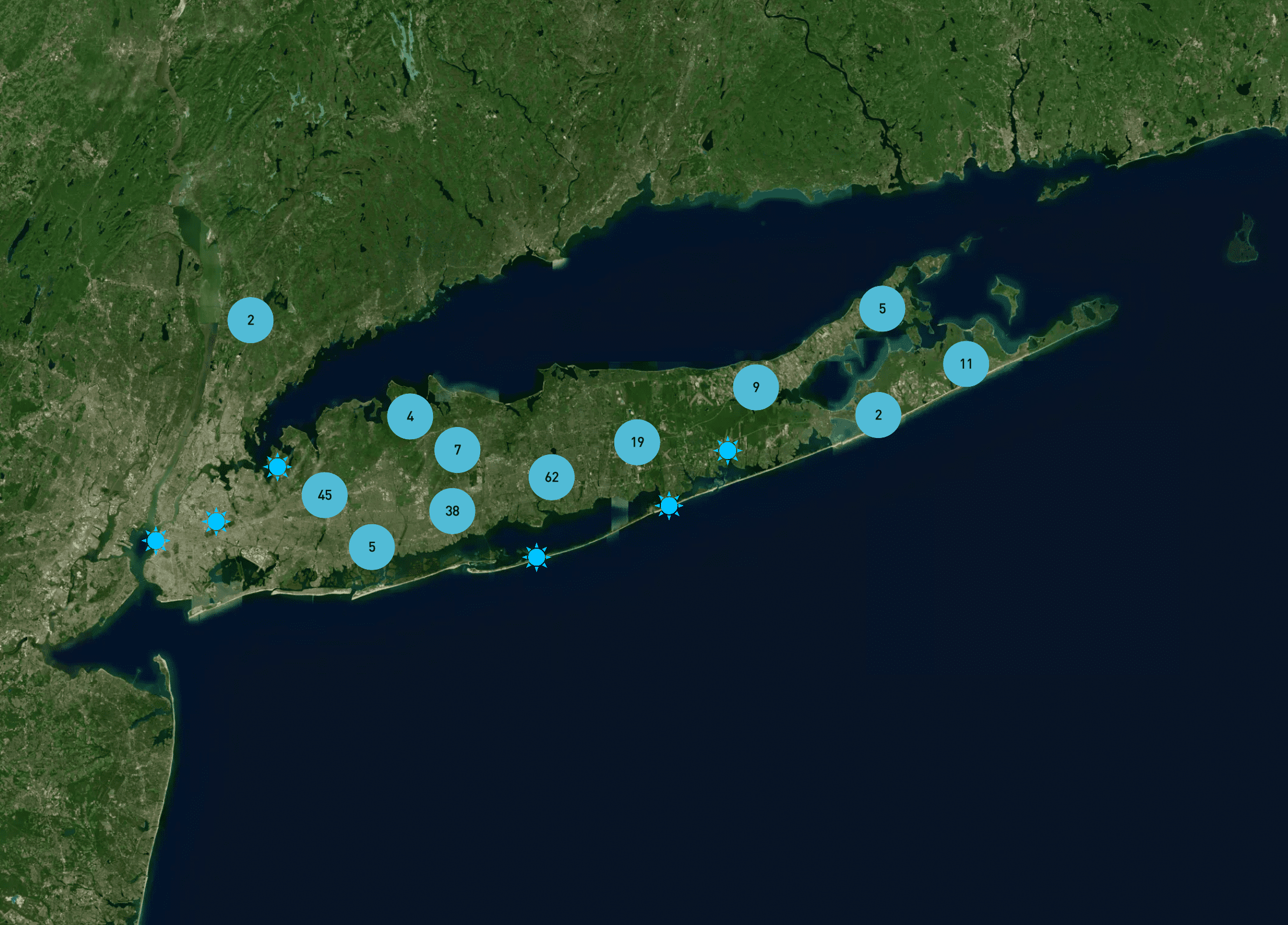 SUNation Commercial Solar Installation Map on Long Island