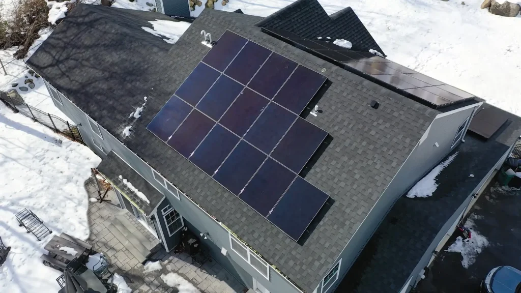 Residential Solar Panel System Installation in the Winter on Long Island